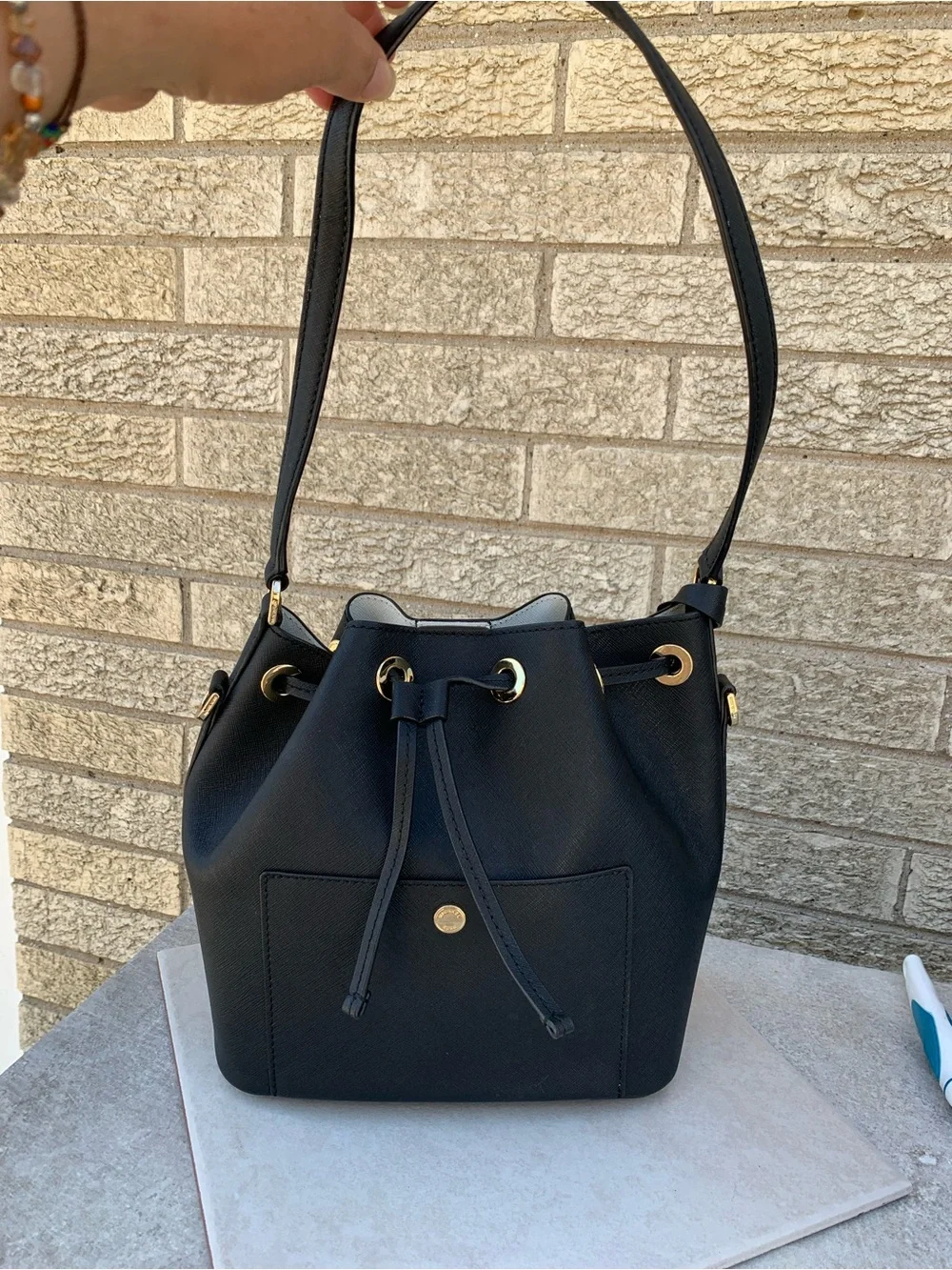 Michael Kors Greenwich medium bucket bag black Saffiano leather